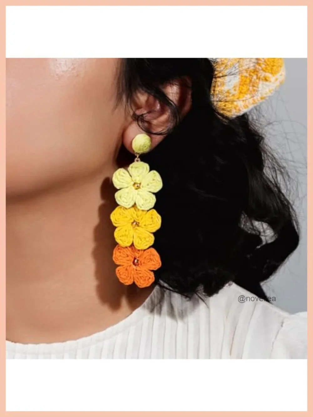 Raffia Flower Drop Earrings Handmade Boho Statement Dangle Jewelry